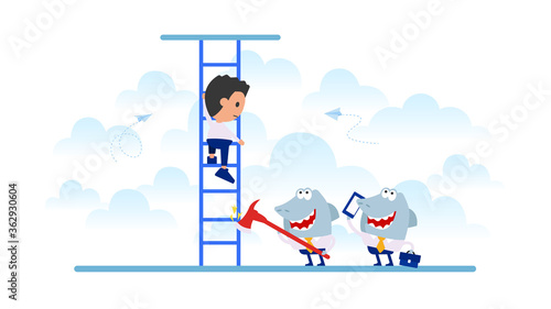 Business partners unethical competition. Business sharks.
