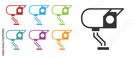 Black Security camera icon isolated on white background. Set icons colorful. Vector.
