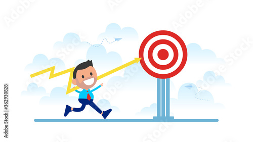 Successful businessman aiming target. Concept business illustration.
