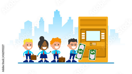 Queue at the automated teller machine.
