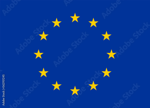 Official Flag of European Union. Yellow star on isolated blue background. Symbol of European country, nation. European national emblem. Sign of euro community.Europe design concept.Continent insignia