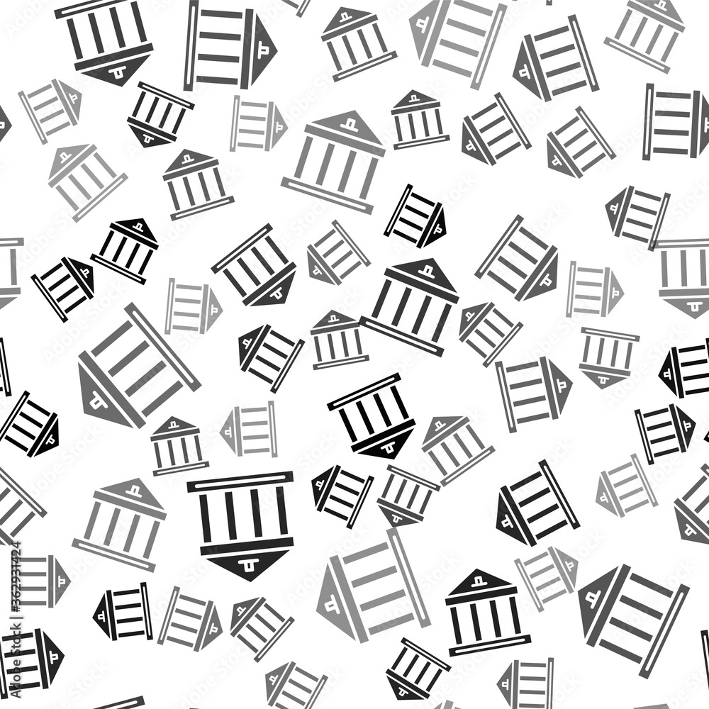Black Museum building icon isolated seamless pattern on white background. Vector.