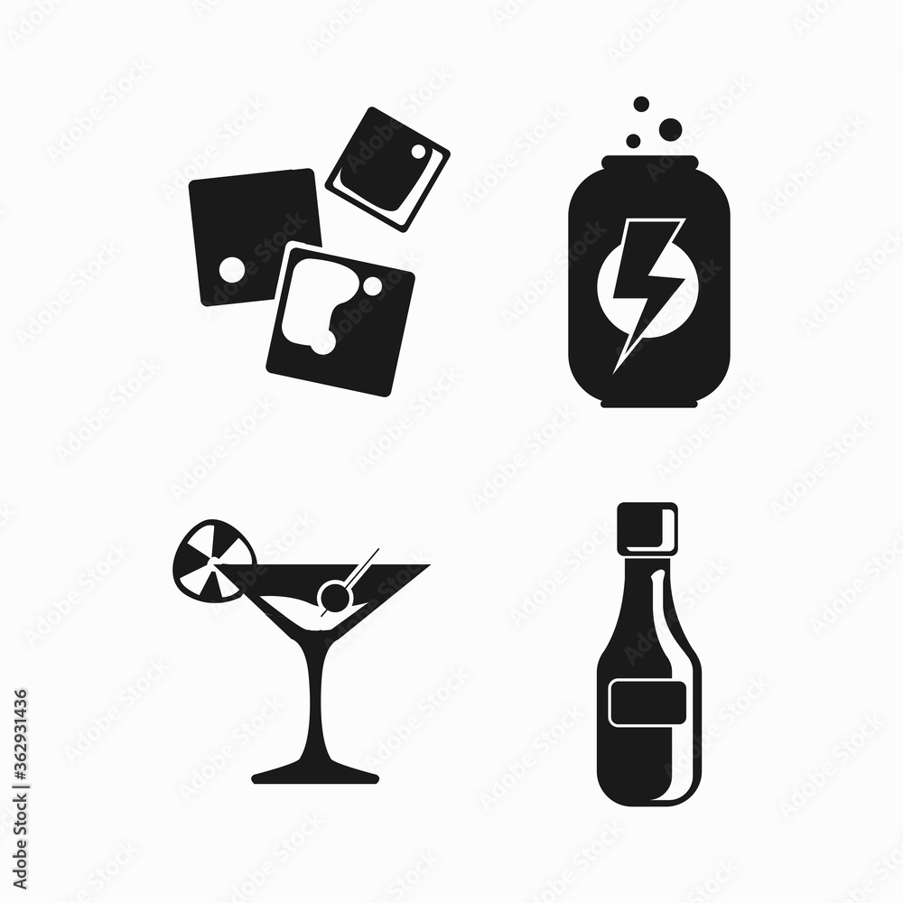 soda icon set. energy drink, cocktail, ice cubes soda icon set. energy drink, cocktail, ice cubes