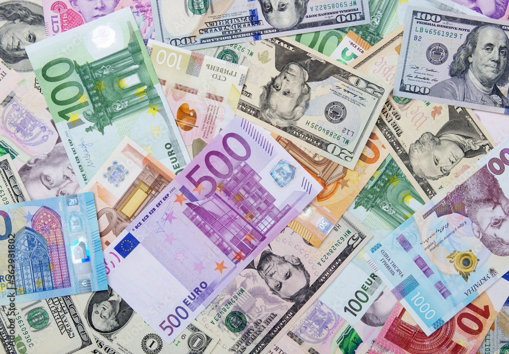dollar, euro and hryvnia banknotes dollar, euro and hryvnia banknotes
