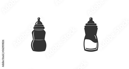 Baby milk bottle icon. Feeding bottle with soother icon. milk bottle icon