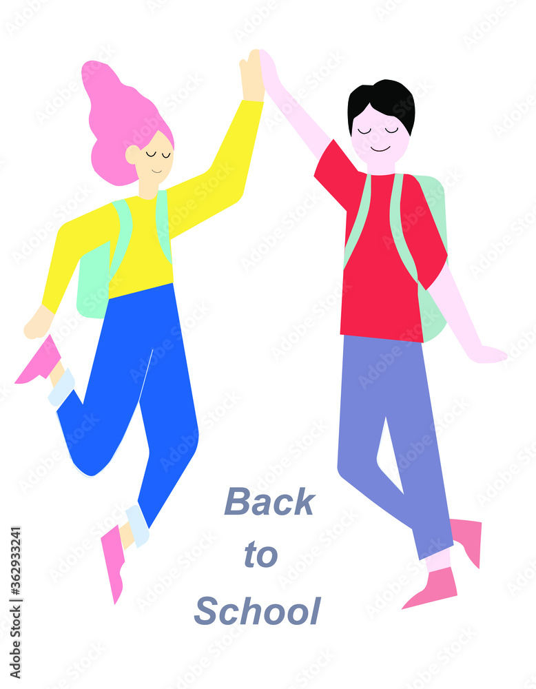 Give five, concept return to school, vector graphics