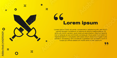 Black Crossed medieval sword icon isolated on yellow background. Medieval weapon. Vector.