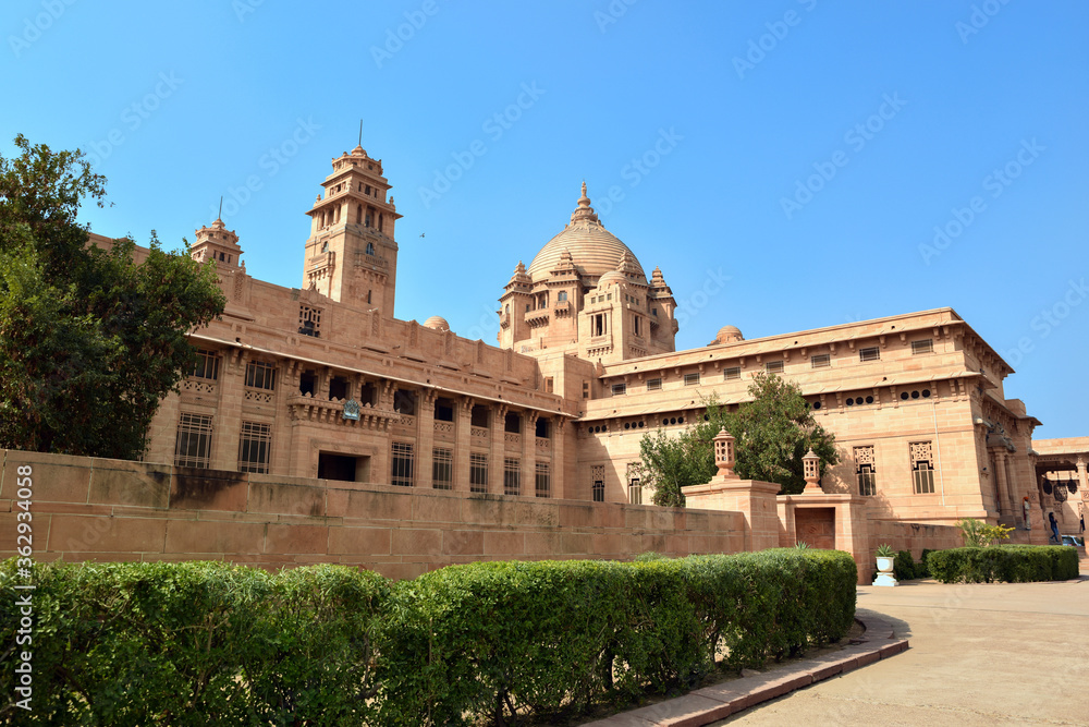 Outside view of Umaid Bhawan Palace of Jodhpur, Rajasthan, India