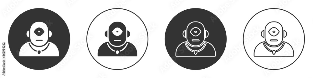 Black Cyclops icon isolated on white background. Circle button. Vector. Black Cyclops icon isolated on white background. Circle button. Vector.