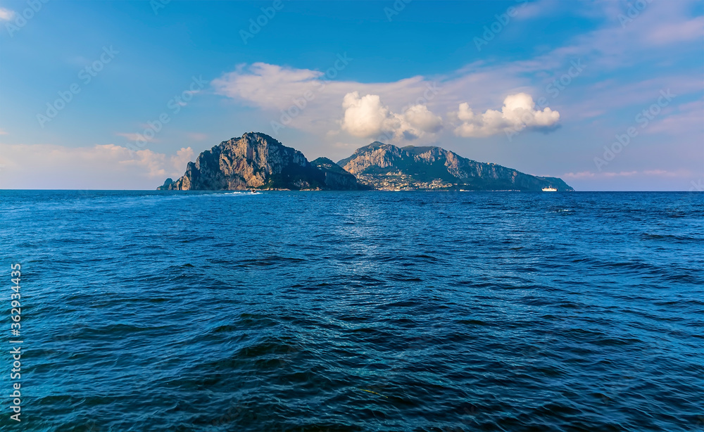 Naklejka premium Approaching the Island of Capri, Italy from the north-east on a motor launch