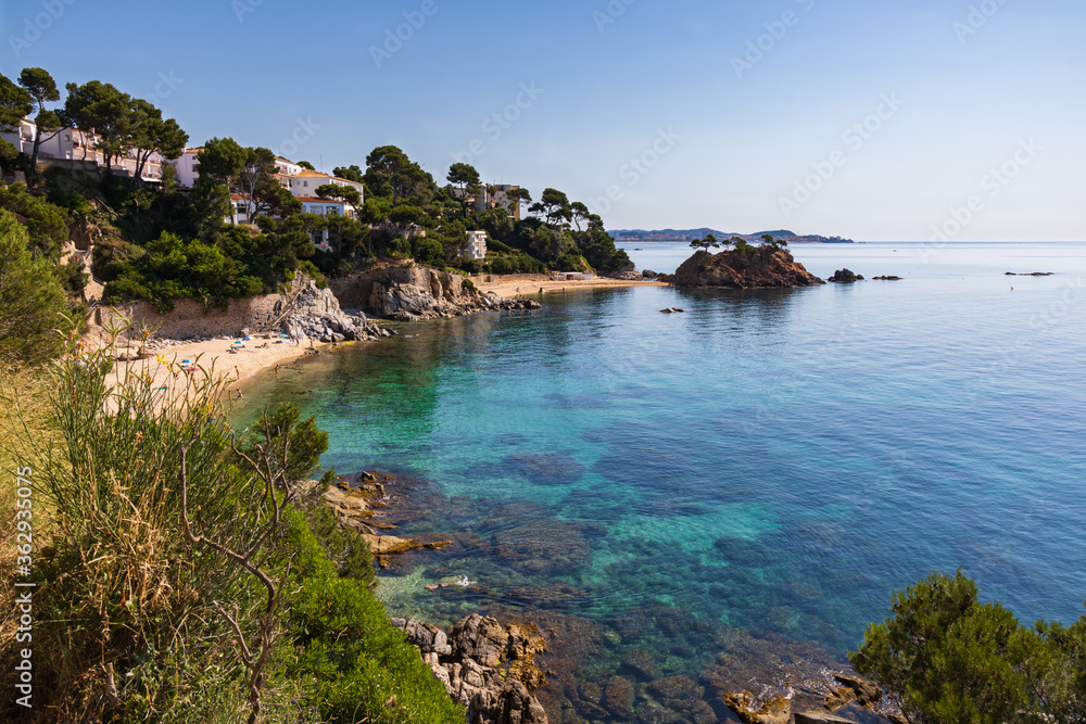 Panoramic of the rocky coast of Cap Roig, Costa Brava, Catalonia, Spain.