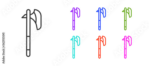 Black line Medieval axe icon isolated on white background. Battle axe, executioner axe. Medieval weapon. Set icons colorful. Vector.