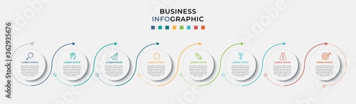 Business Infographic design template Vector with icons and 8 eight options or steps. Can be used for process diagram, presentations, workflow layout, banner, flow chart, info graph