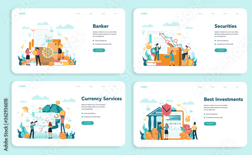 Banker or banking web banner or landing page set. Idea of finance