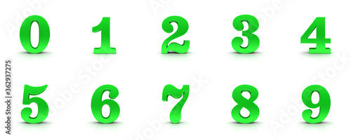 3d numbers green signs 0 1 2 3 4 5 6 7 8 9 zero one two three four five six seven eight nine