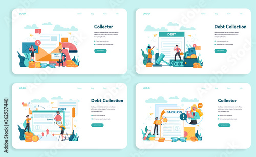 Debt collector web banner or landing page set. Pursuing payment