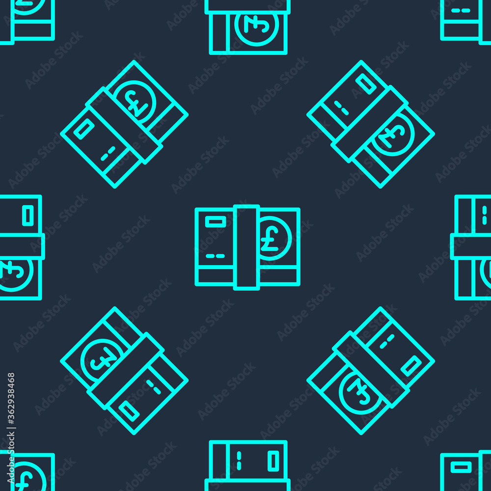 Green line Pound sterling money icon isolated seamless pattern on blue background. Pound GBP currency symbol. Vector. Green line Pound sterling money icon isolated seamless pattern on blue background. Pound GBP currency symbol. Vector.