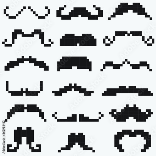 Moustache illustration set in pixel art