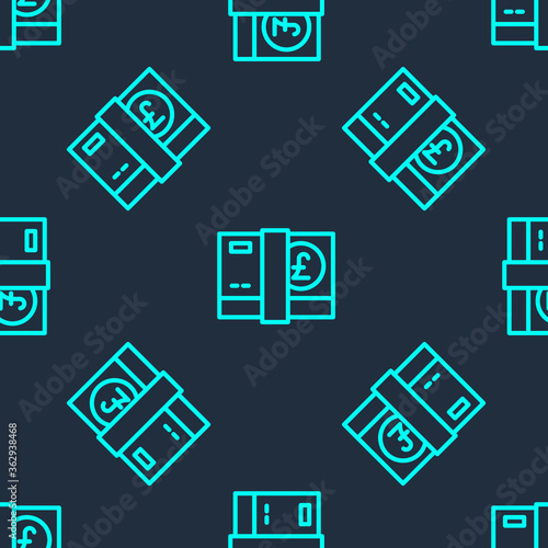 Green line Pound sterling money icon isolated seamless pattern on blue background. Pound GBP currency symbol. Vector.
