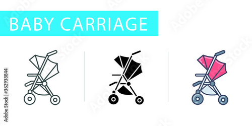 icons set, baby carriage stroller
