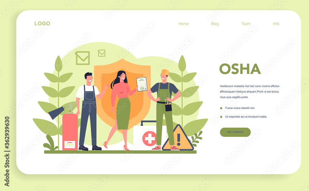 OSHA concept web banner or landing page. Occupational safety