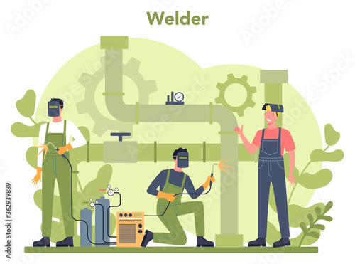 Welder and welding service concept. Professional welder in protective