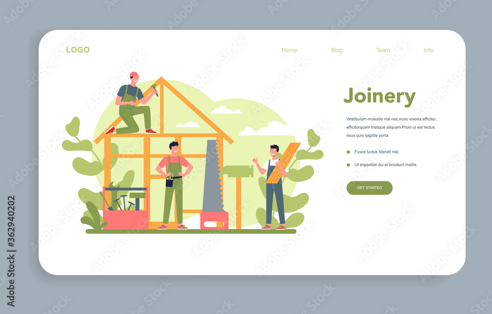 Woodworker or carpenter concept web banner or landing page.