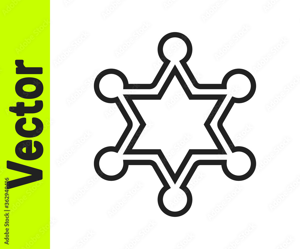 Black line Hexagram sheriff icon isolated on white background. Police badge icon. Vector. Black line Hexagram sheriff icon isolated on white background. Police badge icon. Vector.