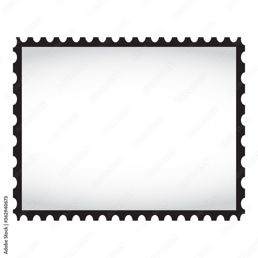 Blank postage stamp template isolated on white background. Trendy