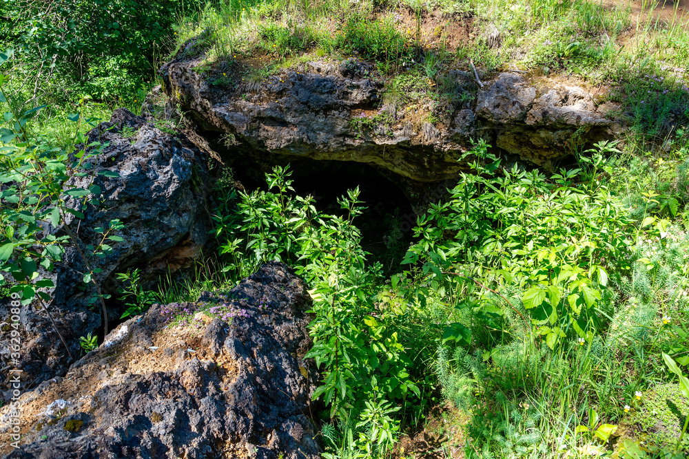 Cave in travertine dome in Laski (community Boleslaw, Poland)