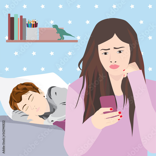 worried mom with her sick kid