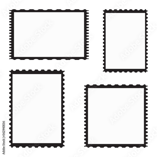 Blank postage stamp template set isolated on white background. Collection of trendy postage stamps for label, sticker, app, post stamp and wallpaper. Creative art concept, vector illustration