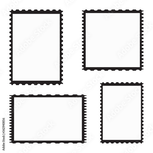 Blank postage stamp template set isolated on white background. Collection of trendy postage stamps for label, sticker, app, post stamp and wallpaper. Creative art concept, vector illustration