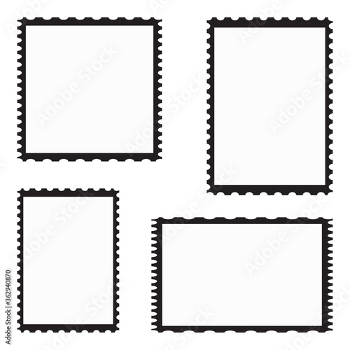 Blank postage stamp template set isolated on white background. Collection of trendy postage stamps for label, sticker, app, post stamp and wallpaper. Creative art concept, vector illustration