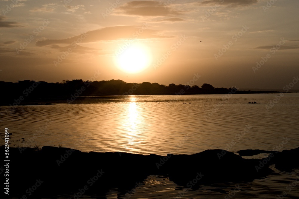 View of the sunset at Langano lake. Ethiopia. Africa.