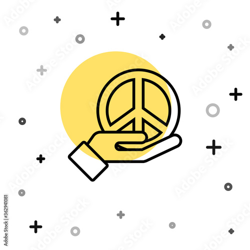 Black line Peace icon isolated on white background. Hippie symbol of peace. Random dynamic shapes. Vector.