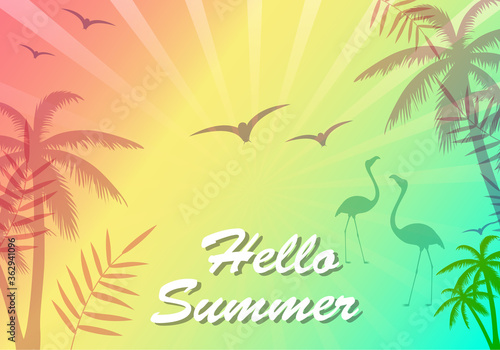Hello summer poster. Abstract gradient background, vector. Modern hello summer background for placard, ad, cover, banner, leaflet and flyer template. Creative art concept, vector illustration © Marinko