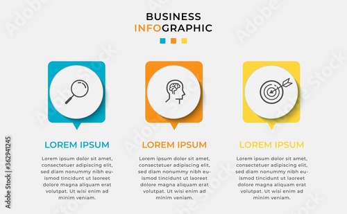 Business Infographic design template Vector with icons and 3 three options or steps. Can be used for process diagram, presentations, workflow layout, banner, flow chart, info graph