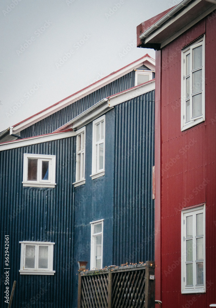 Red and Blue houses in Reykjavik, Iceland