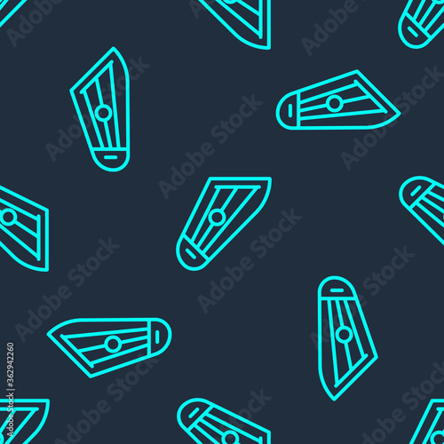 Green line Musical instrument kankles icon isolated seamless pattern on blue background. Vector.