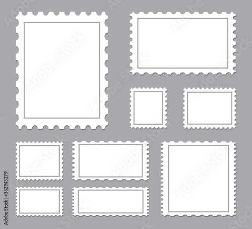 Blank postage stamps set isolated on gray background. Collection of stamps for web site,app,poster,placard and wallpaper. Creative art concept, vector illustration eps 10