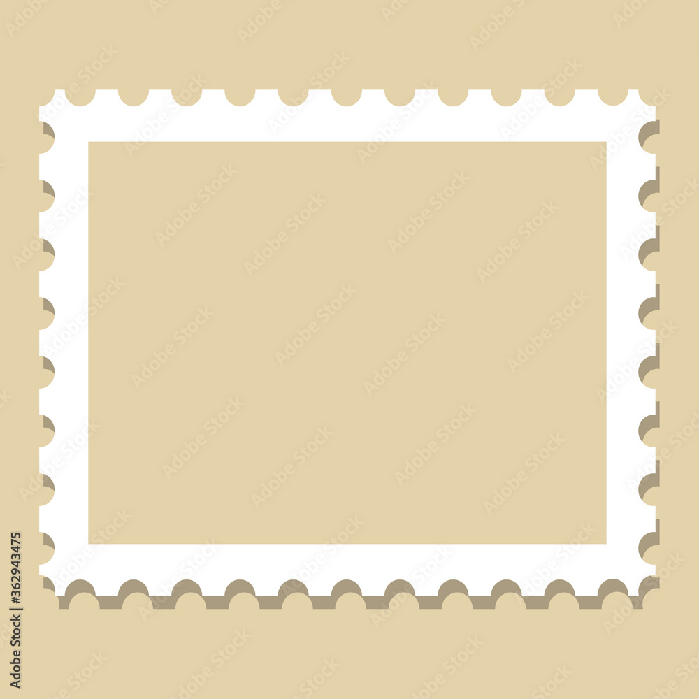 Blank postage stamp template isolated on beige background. Trendy