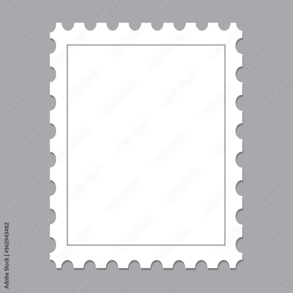 Blank postage stamp template isolated on gray background. Trendy