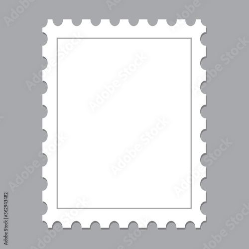 Blank postage stamp template isolated on gray background. Trendy postage stamp for label, sticker, app, mockup post stamp and wallpaper. Creative art concept, vector illustration