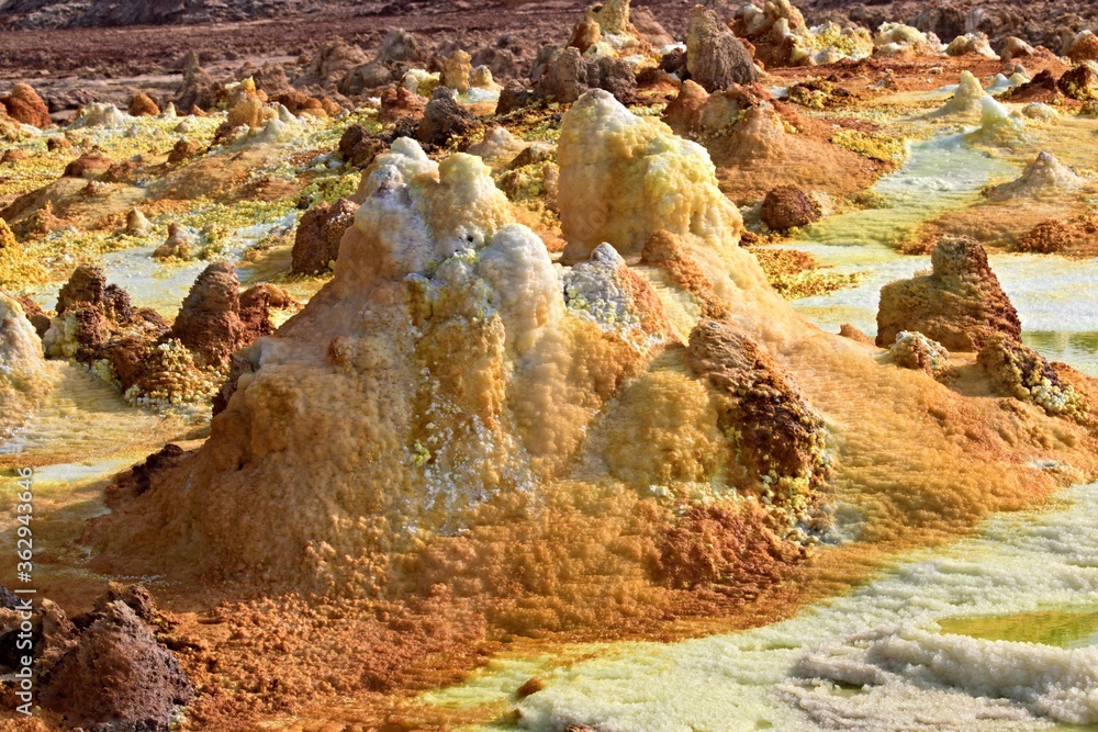 Salt Rocks Volcano Salt ponds, bubbling chimneys and salt terraces form the bottom of the ...