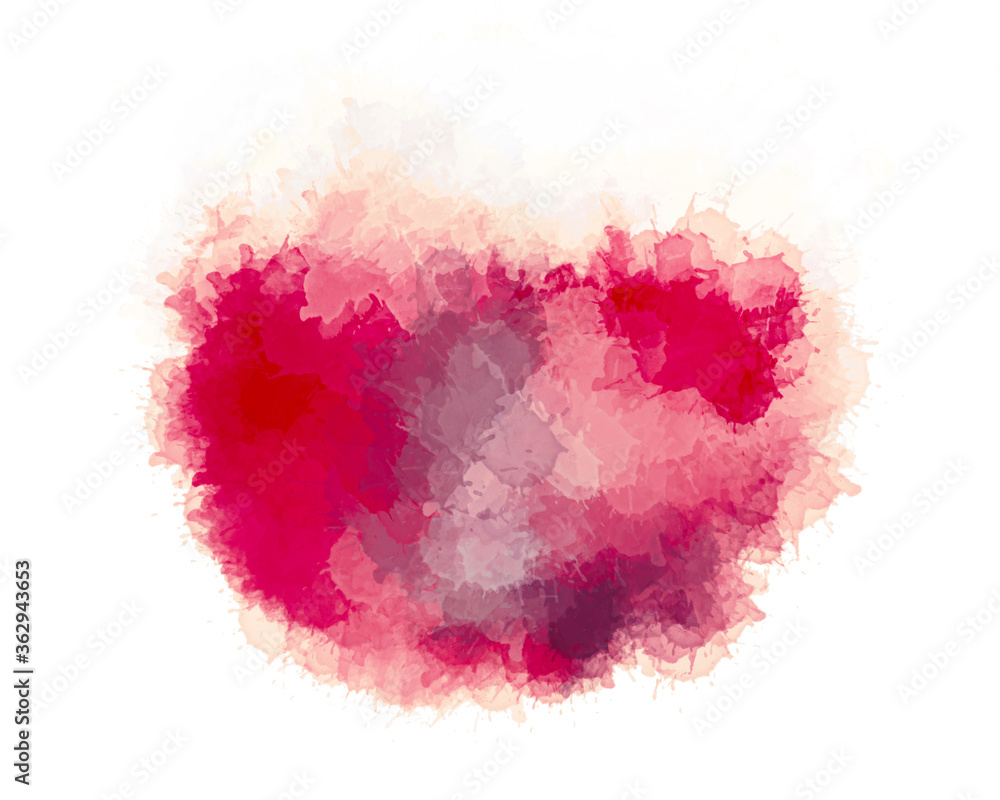 Modern drawing in red and purple colors. Multi color paint brushstrokes isolated on white background. Abstract watercolor illustration. Contemporary creation