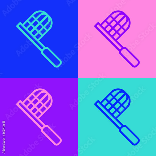 Pop art line Butterfly net icon isolated on color background. Vector.