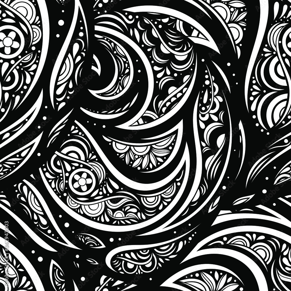 Fototapeta premium Vector Black and White Abstract Vintage Seamless Pattern