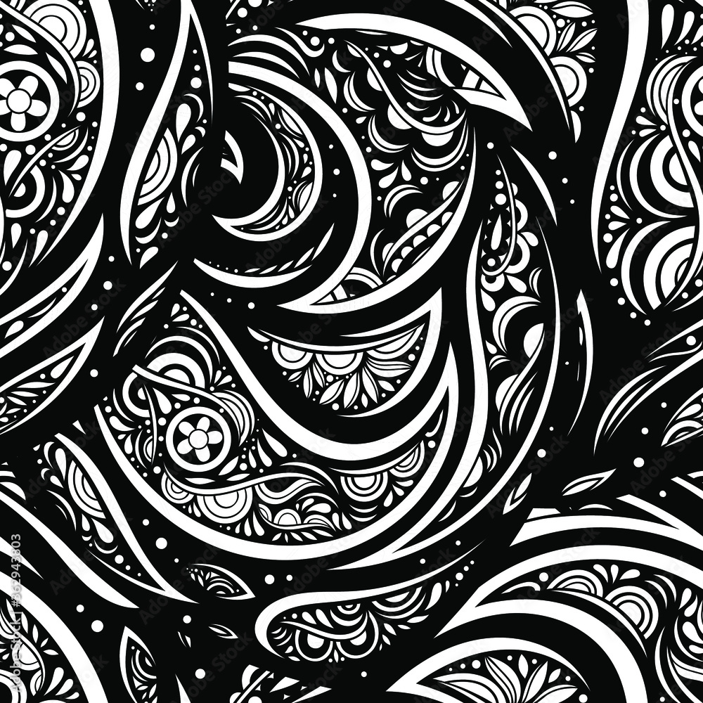 Vector Black and White Abstract Vintage Seamless Pattern