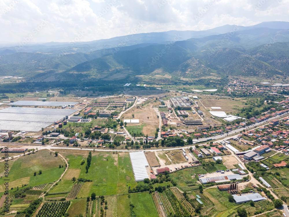 Aerial view of town of Kresna,  Bulgaria
